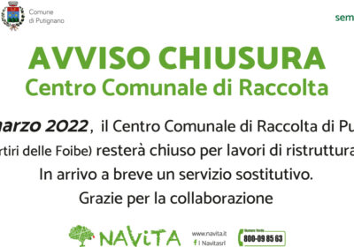 Putignano, dal primo marzo 2022 chiude per ristrutturazione il CCR