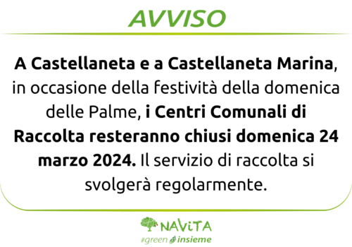 Chiusure festività domenica delle Palme – Castellaneta e Castellaneta Marina