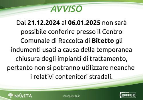 Sospensione conferimento indumenti usati – Bitetto