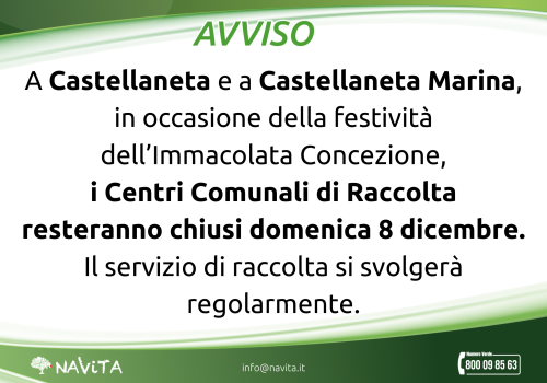 Chiusura festività Immacolata – Castellaneta e Castellaneta Marina
