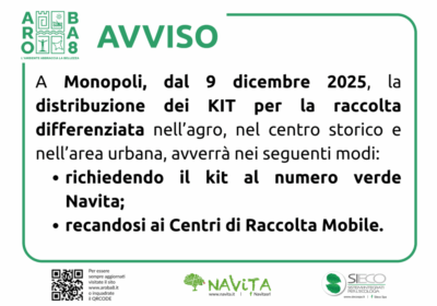 Nuove modalità di distribuzione dei kit per la raccolta differenziata a Monopoli