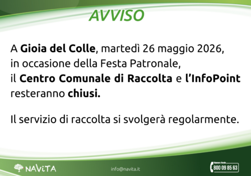 Chiusura 26 maggio – Gioia del Colle